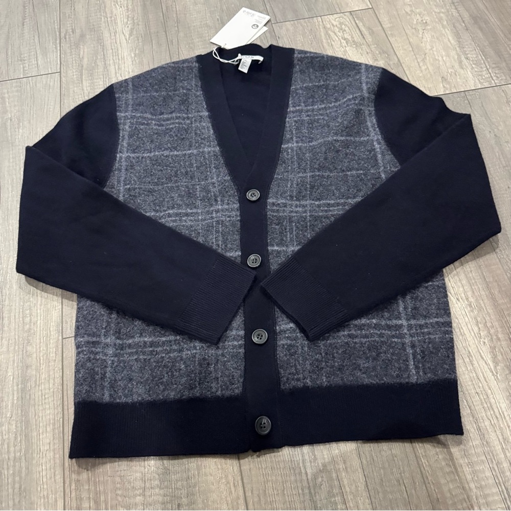 NWT Cos Checked Wool V-Neck Cardigan Men’s Size XS
